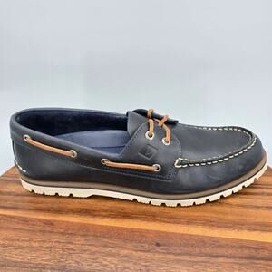 Sperry Top Sider Boat Shoes Men's 12 M Navy Blue Leather 2-Eye Mini Lug Deck